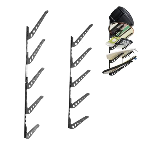 Black Multi-Board Wall Mount Rack for Surfboards Wakeboards Snowboards Adjustable