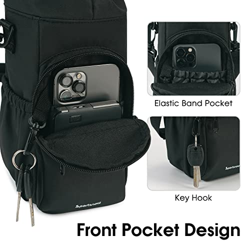 Black Insulated Crossbody Water Bottle Sling Bag with Phone Pocket - 40oz