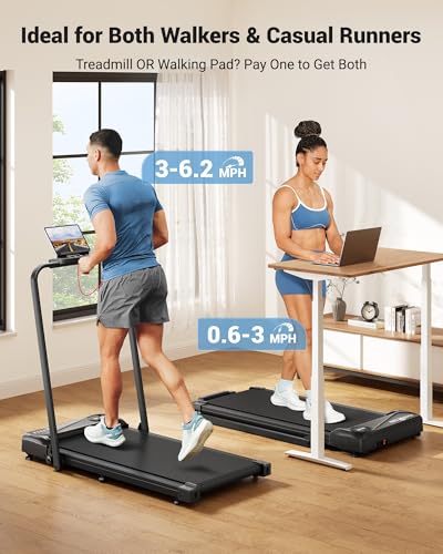 THERUN Under Desk Walking Treadmill with Foldable Handle Bar — Black / Remote Control