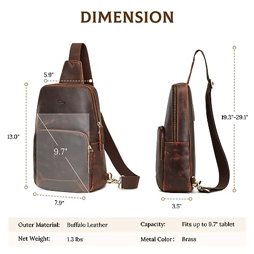 S-ZONE RFID Blocking Leather Crossbody Sling Bag for Men & Women - Dark Brown