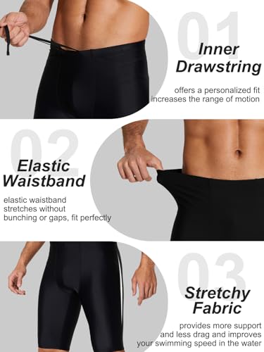 Men's Swim Jammers Athletic Racing Swimwear Long Shorts Size 28-40 11 Inseam Black