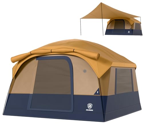 6 Person Camping Tent with Large Vestibule & Blackout Coating - Orange & Black