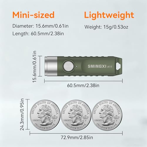 Green Rechargeable Keychain Flashlight - Mini EDC LED with Magnetic Base - 2 Pack
