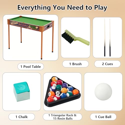 Raykeep 32-inch Green Mini Pool Table 2-in-1 Tabletop & Floor Billiard Game