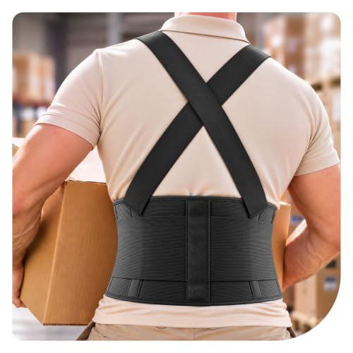 Medical-Grade Back Support Brace with Adjustable Shoulder Straps - Black, Medium