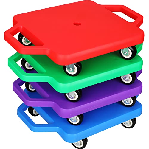 Kids Scooter Board Set 4 Pieces with Handles & Wheels - Multi Colors, 11.22 Inch