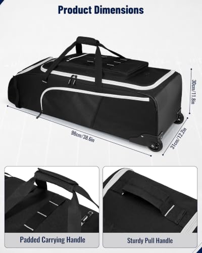 CURMIO Rolling Football Bag with Helmet Compartment & Wet Pocket - Sports Gear Storage