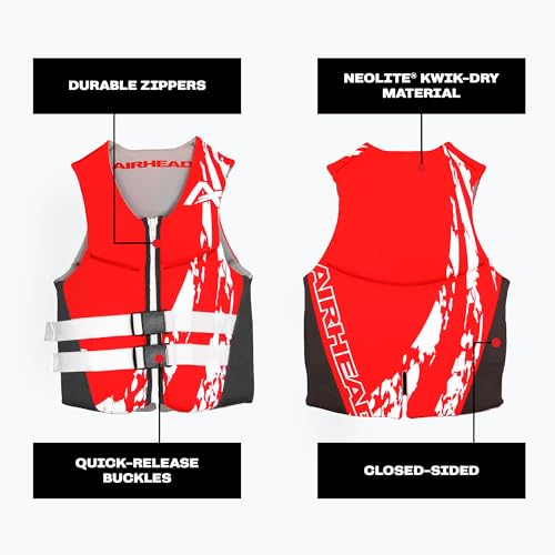 Airhead Swoosh Kwik-Dry Neolite Life Jacket Red Medium USCG Approved Adult Youth