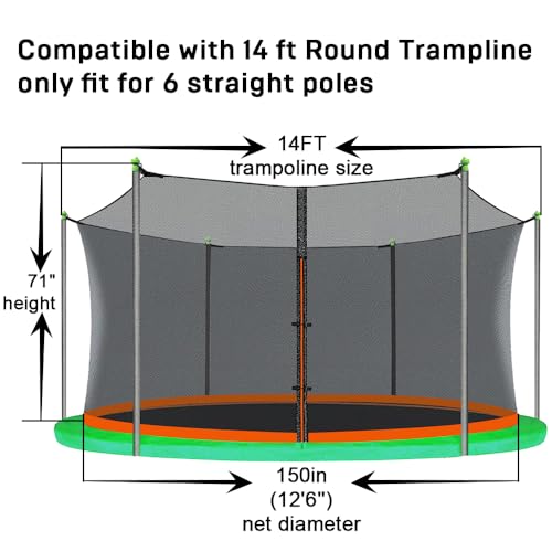 Jump Tastic 14Ft Trampoline Net Replacement with 6 Caps - Fits 14Ft Frame