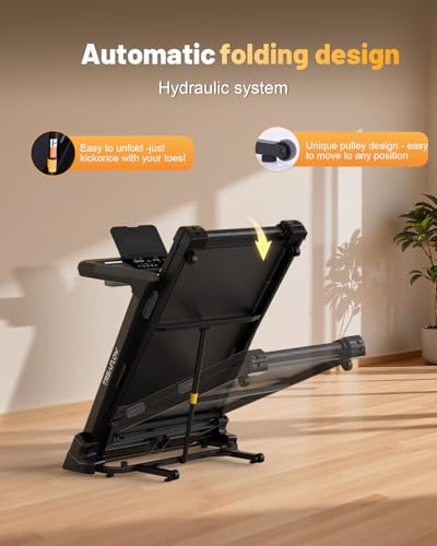 TREAFLOW Folding Treadmill with 25% Auto Incline & 3.5HP Motor - Black
