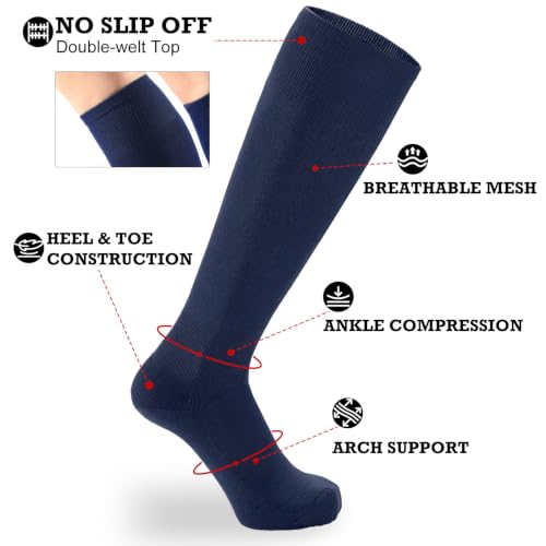 Youth Baseball Soccer Softball Knee High Socks - Medium Navy Blue 3 Pairs