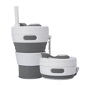 Collapsible 16oz/450ml Silicone Coffee Cup with Straw - Gray, Portable Travel Camp Cup