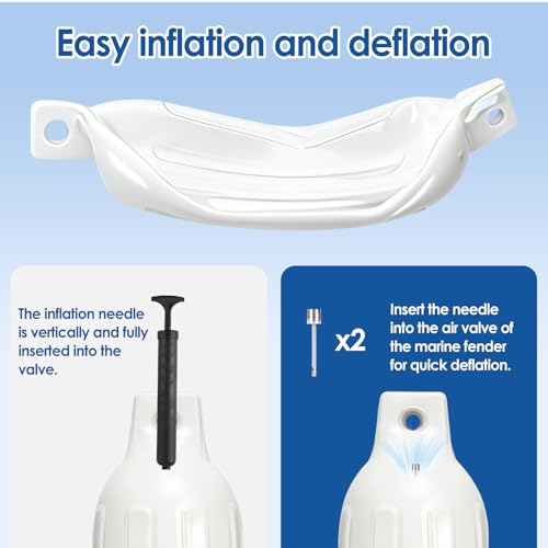 Boat Bumpers Fenders 6.5 x 23 Inches White - Marine Docking Protection Kit with Ropes & Pump