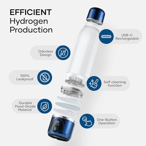 Blue Hydrogen Water Bottle with OLED Display - Portable Alkaline Generator 4000ppb