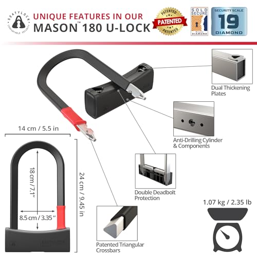 Seatylock Mason 7.1-inch Lightweight Sold Secure Diamond Bike U Lock – Urban Security