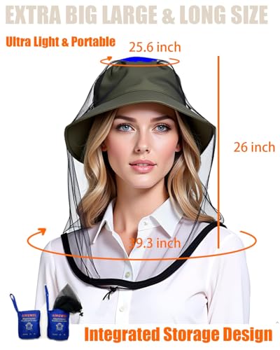 Mosquito Head Net 2 Pack - Ultra Fine Ice Silk Cooling Large Mesh, Blue & Black