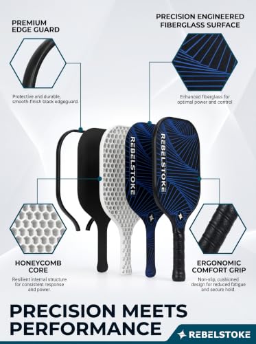 Rebelstoke Abstract Lines Pickleball Paddle Set of 4 with Balls & Carry Bag