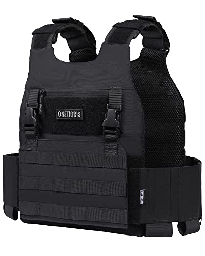 ONETIGRIS Black Low Profile Tactical MOLLE Airsoft Vest with Adjustable Waist