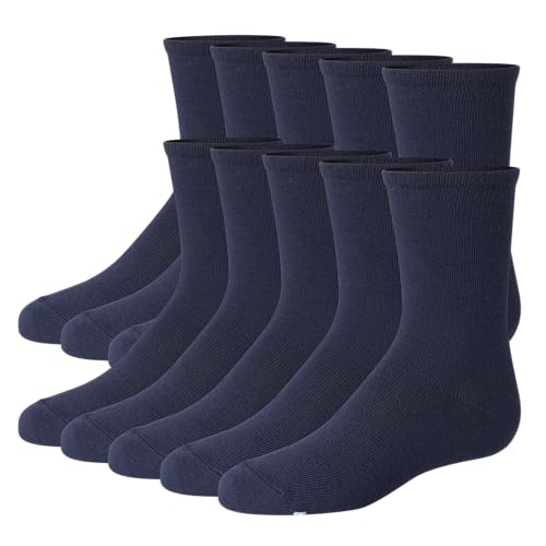 Hanes Girls' Uniform Crew Socks - Large Navy 10-Pairs