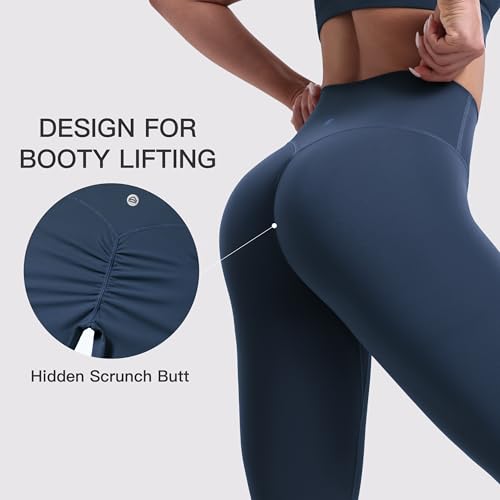 ENERBLOOM Yoga Leggings for Women Hidden Scrunch 25/28 Inches - Navy Blue, Small