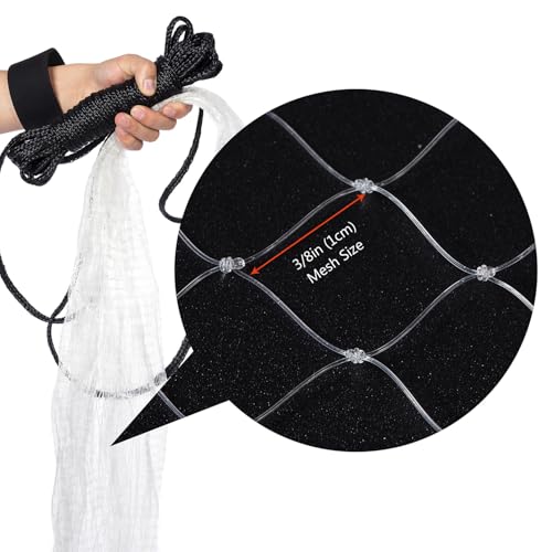 Saltwater Casting Net 8 Ft Mesh 3/8-Inch Bait Fish Net with Utility Bucket
