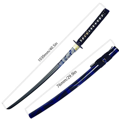 Japanese Katana Samurai Sword Handmade High Carbon Steel 1045 Blue Pattern Gift for Martial Arts & Collectors
