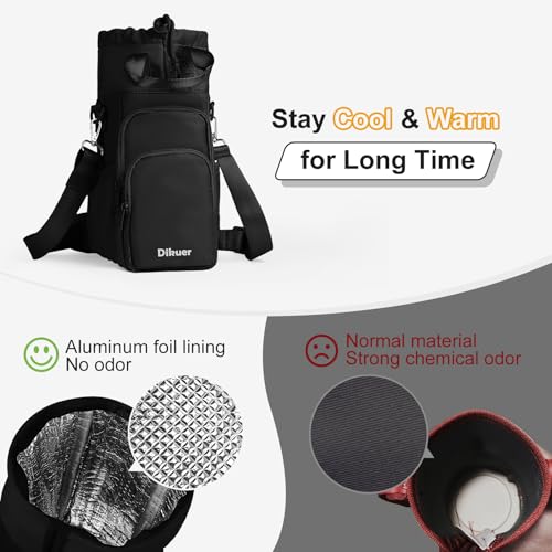 Black Crossbody Water Bottle Carrier Bag 32-40 oz with Phone Pocket - Dikuer