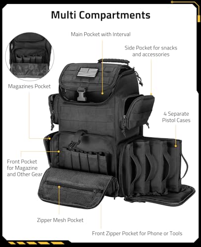 CVLIFE Tactical Range Backpack for Handguns - Black, Medium Capacity