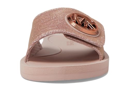 Michael Kors Women's Glitter Rose Gold MK Charm Slide Sandal - 8