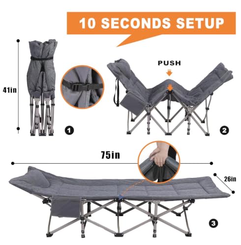 Heavy Duty Camping Cot with Mattress for Adults - 10 Legs, 500 lbs Capacity