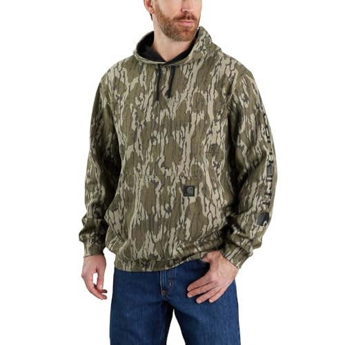 Men's Loose Fit Camo Sweatshirt - Midweight Cotton Blend, Mossy Oak Bottomland Variation