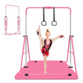 Kids Folding Adjustable Gymnastics Bar - Pink with Mat, Safe & Stable