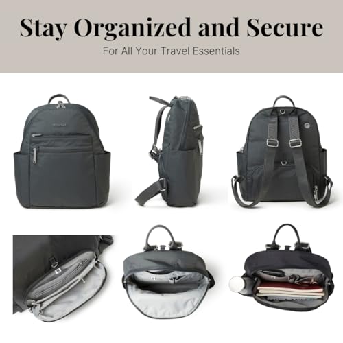 Baggallini Securtex® Anti-Theft Travel Backpack Charcoal, 10x13 Slash-Resistant Nylon RFID