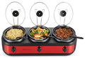 Elite Gourmet Red Triple Slow Cooker Buffet Server, 3 x 2.5 Qt, Multi-Use Kitchen Appliance
