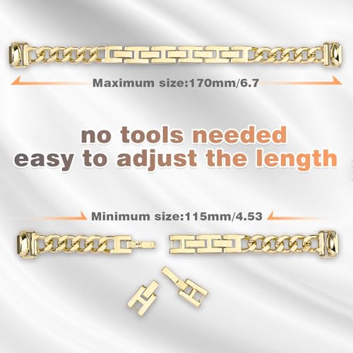 Gold Metal Chain Band Compatible with Fitbit Inspire 3 Adjustable Stainless Steel Strap for Women Men