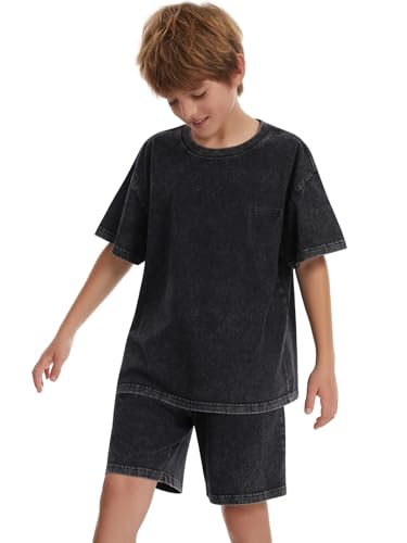 Kids Oversized Acid Wash Cotton T-Shirts - Unisex Loose Fit X-Large Black