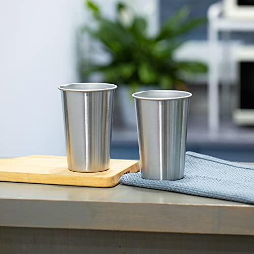 16 Pack 16oz Stainless Steel Pint Cups - Unbreakable, Stackable Drinking Glasses