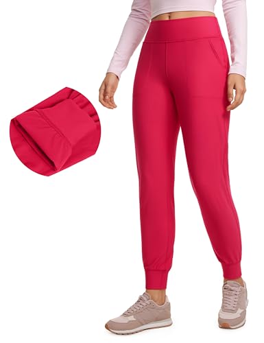 Women's Fleece Lined Joggers - Water Resistant Winter Workout Pants - Medium / Viva Magenta
