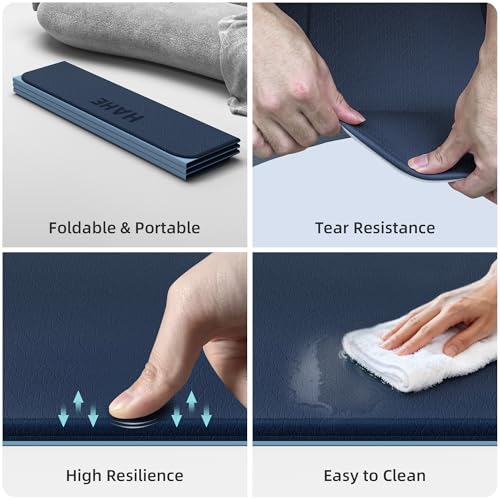 Extra Wide Fitness Exercise Mat 75x40 Inch, Foldable Non-Slip TPE Workout Mat - Navy Blue & Mist Blue