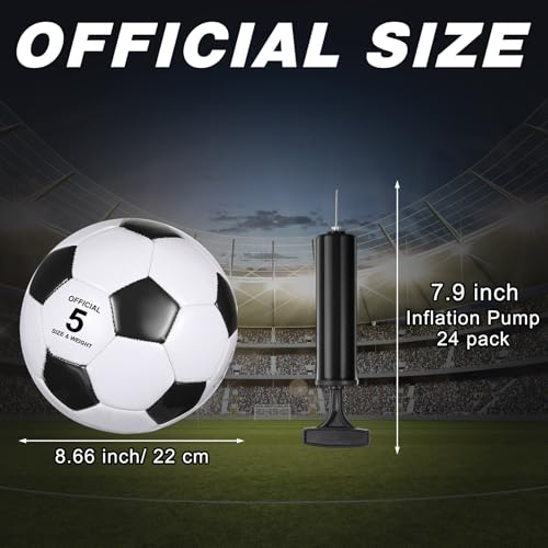 Soccer Balls Set 24 Pack Size 5 with Pumps - Black and White, 8.7 Inch
