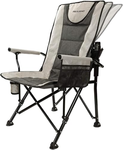RELAED Grey Camping Chair with Adjustable Backrest & Lumbar Support