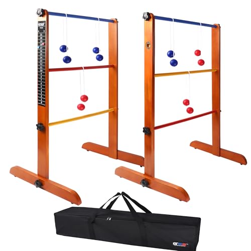 GSE Ladder Ball Toss Game Set with 6 Golf Bolas & Carrying Case - Wood Game Set