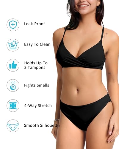 Beautikini Small Black Low Waist Sporty Two Piece Period Bikini Set