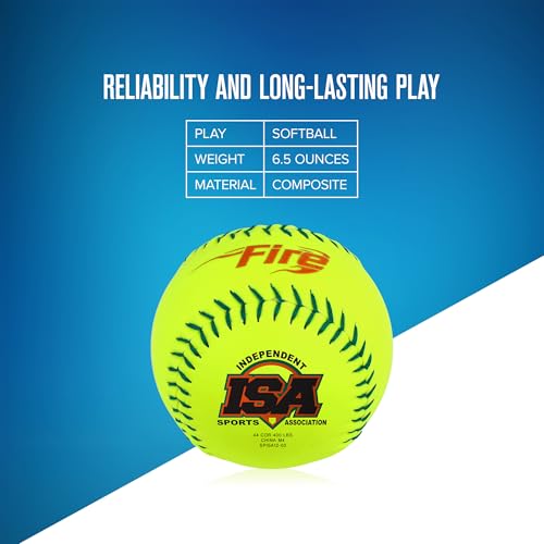 Baden ISA® Slowpitch Softballs 12 Inch Optic Yellow Synthetic Cover, Green Stitching