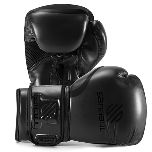 Sanabul Essential Gel Boxing Gloves - All Black, 10 oz, MMA Kickboxing