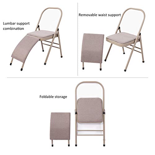 INNOLIFE Foldable Yoga Chair with Lumbar Support & Purple Resistance Band, Grey