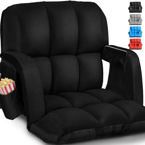 22.5-Inch Wide Stadium Bleacher Seat with Back Support & Cushion - Black