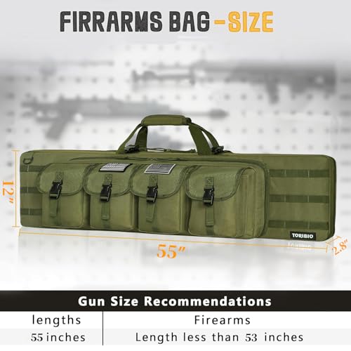 Double Rifle Case Gun Bag 55 Inch Water-Resistant Padded Tactical Storage - Green