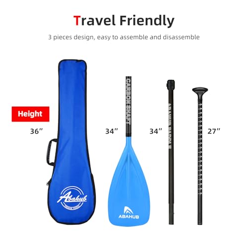 Abahub Blue Carbon Fiber SUP Paddle 3-Piece Adjustable 67-86" with Carry Bag