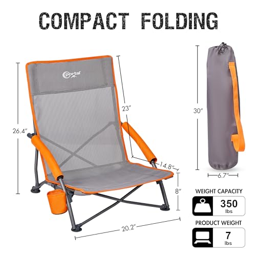 Portal Teslin Grey 2-Pack Portable Camping & Beach Chairs with Cup Holders